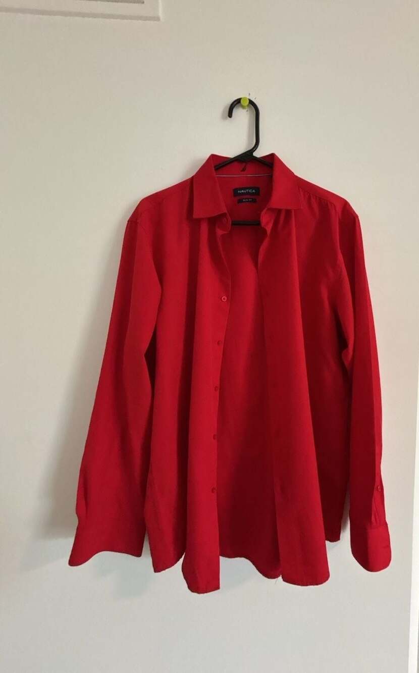 Nautica Slim Fit Long Sleeve Button Up Dress Shirt Red Size L 16-16.5 34/35